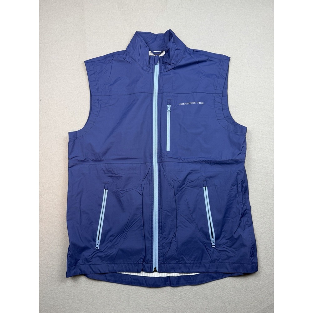 Southern Tide Performance Vest Men's M Blue 100% Nylon Pockets Golf Full Zip